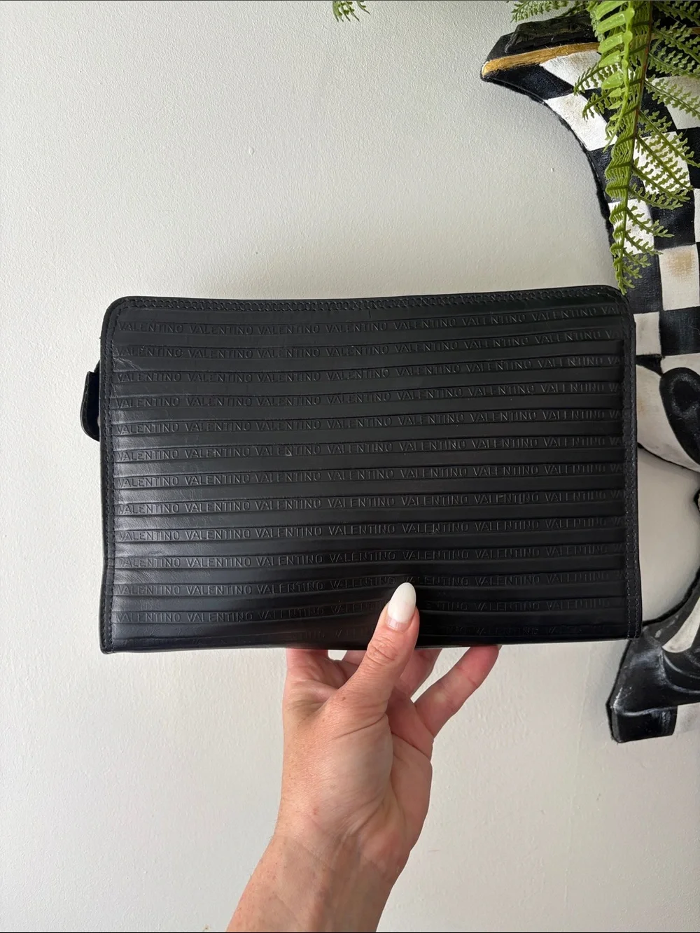 Authentic Valentino Black Embossed Clutch